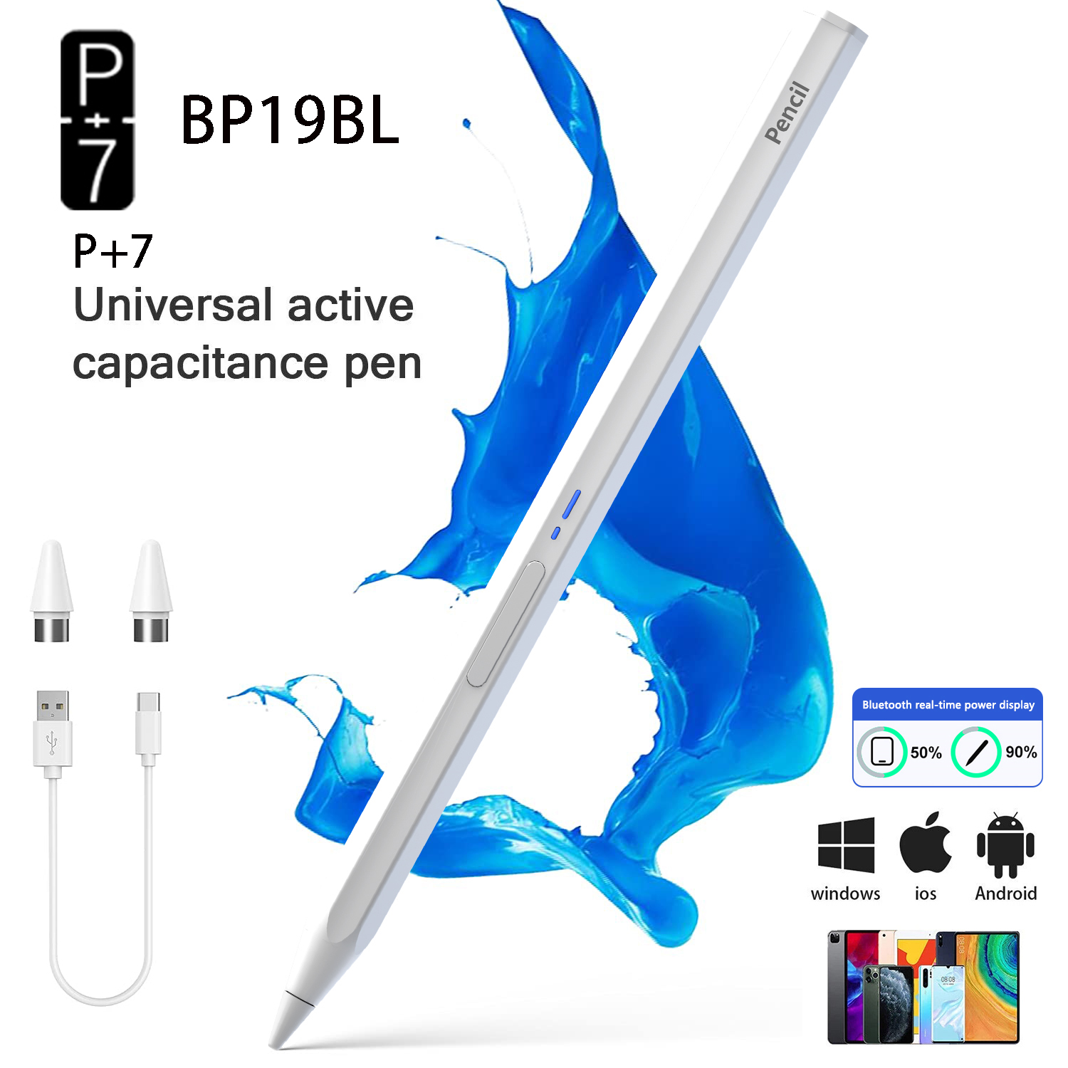 Top Tablet Accessories - ปากกาสไตลัสหกเหลี่ยมอเนกประสงค์ P+7 สำหรับแท็บเล็ต Android iOS iPad
