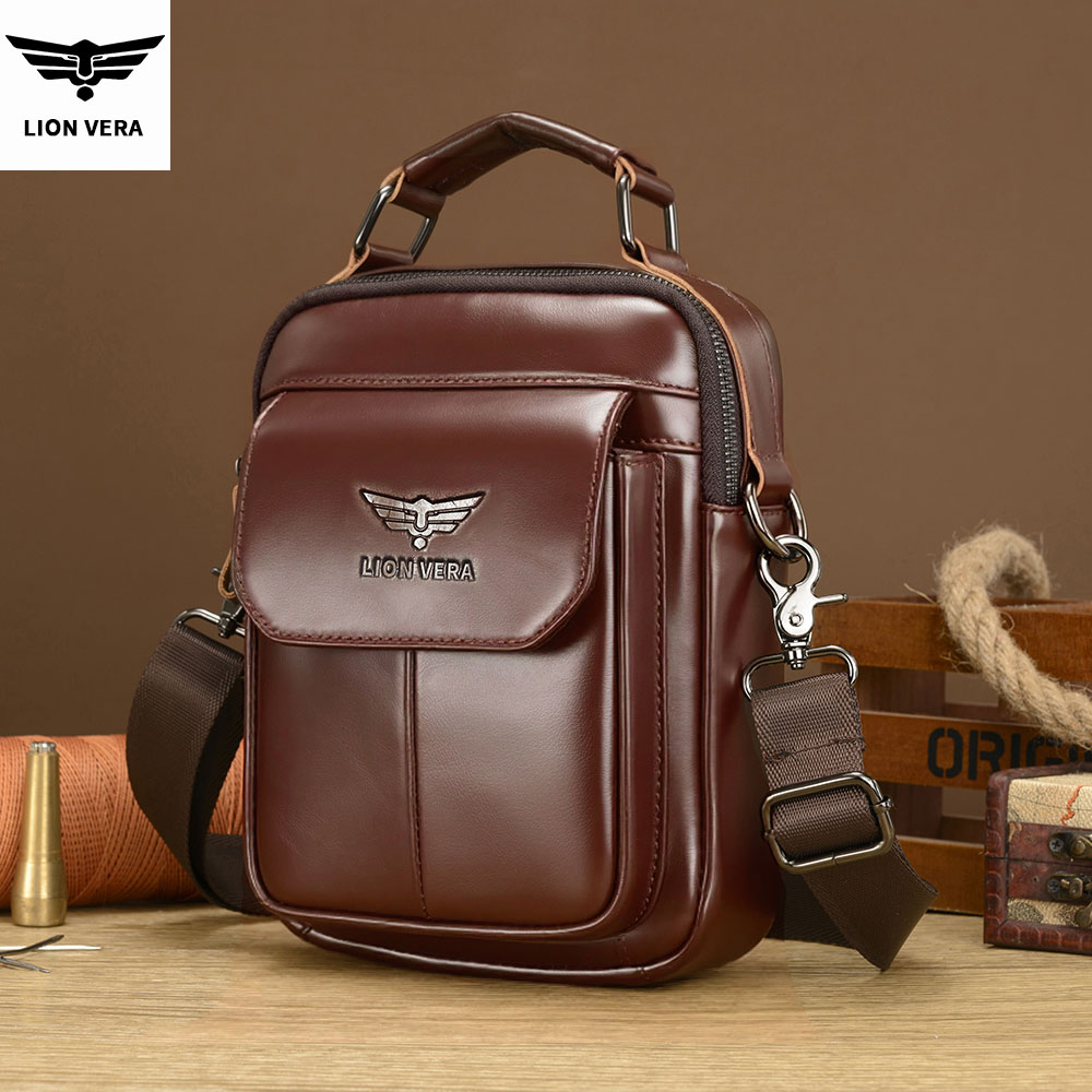 Tablet Shoulder Bag - LION VERA กระเป๋าสะพายหนังแท้สำหรับผู้ชาย กระเป๋าสะพายข้างอเนกประสงค์ขนาด 7.6 นิ้ว